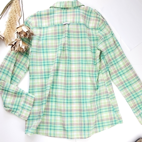 Madison Hill Green Pink Plaid Casual Button Down Shirt Sz Medium Petite - Picture 5 of 12